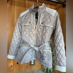 Vince Camuto Diamond Quilted Utility Jacket - Light Tan Cream Trim
